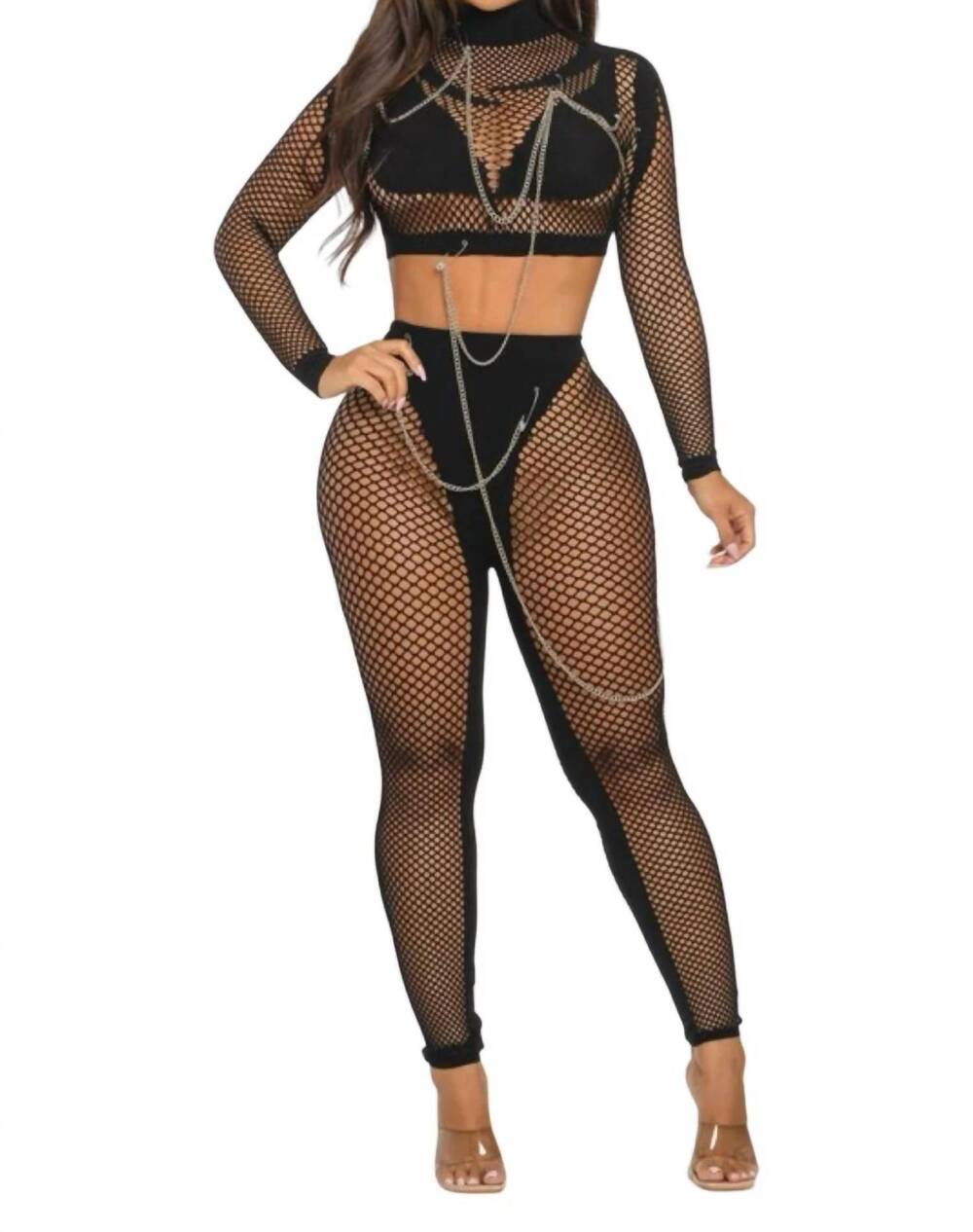 NEW MY BOO privacy sexy fishnet pants set in black
